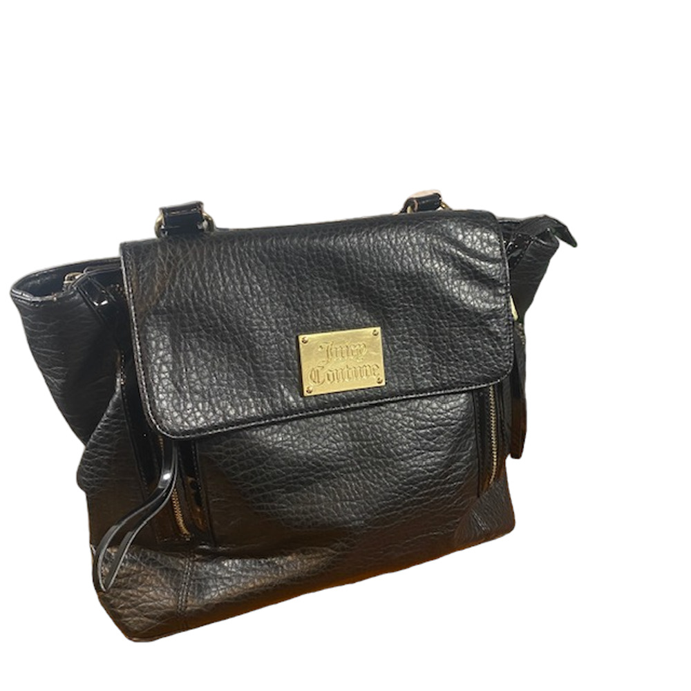 Juicy Couture Women’s Black Pebbled Leather Large Shoulder Bag Purse